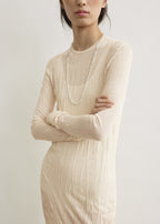 Crinkled knit long-sleeve dress pale apricot