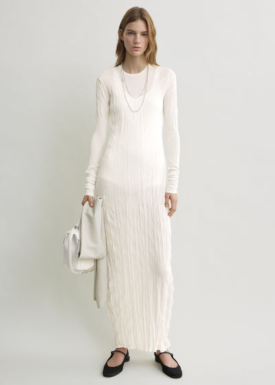 TOTEME - Crinkled knit long-sleeve dress White - M