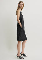 Crinkled cotton tank dress black