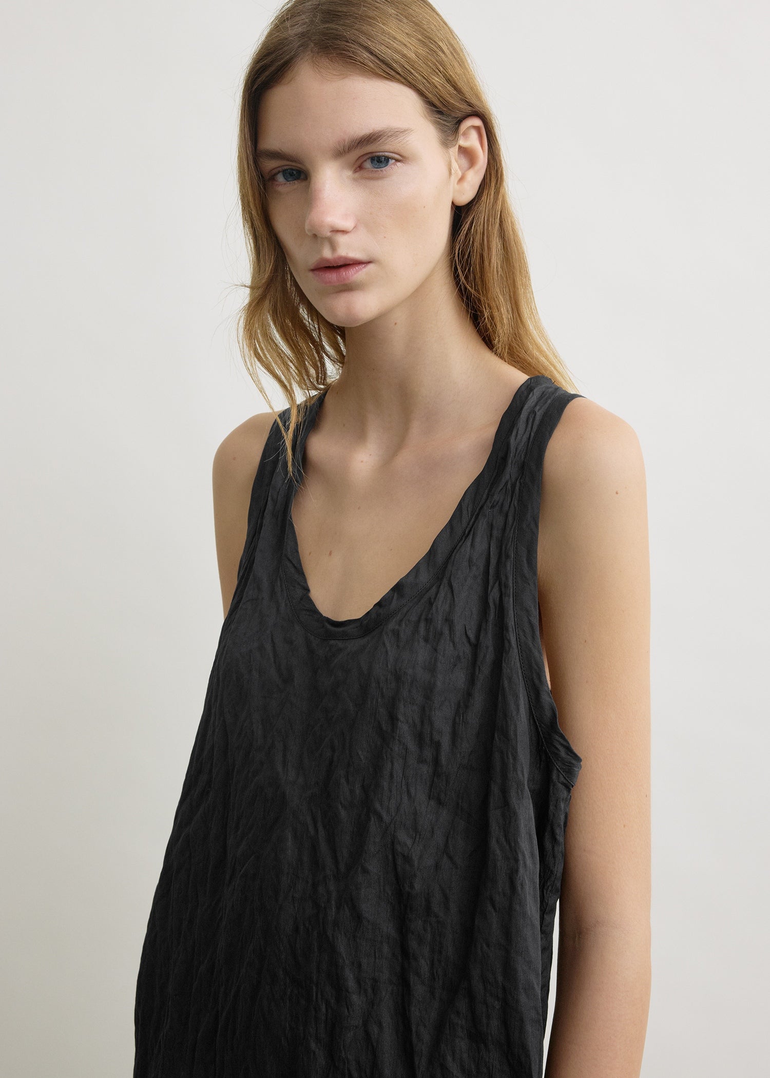black leather dress plus size Crinkled cotton tank dress black – TOTEME