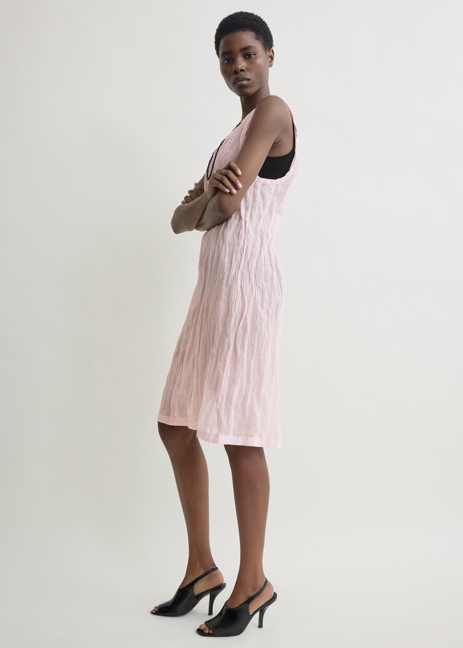 Crinkled gauze tank dress bloom