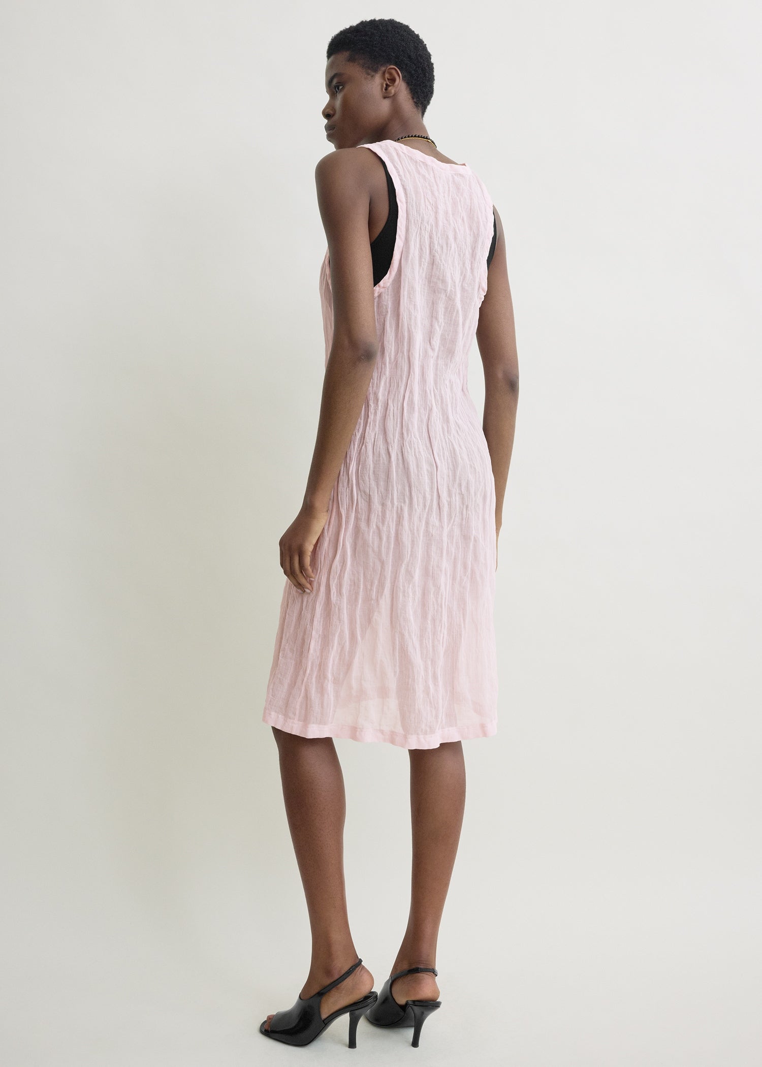 Crinkled gauze tank dress bloom
