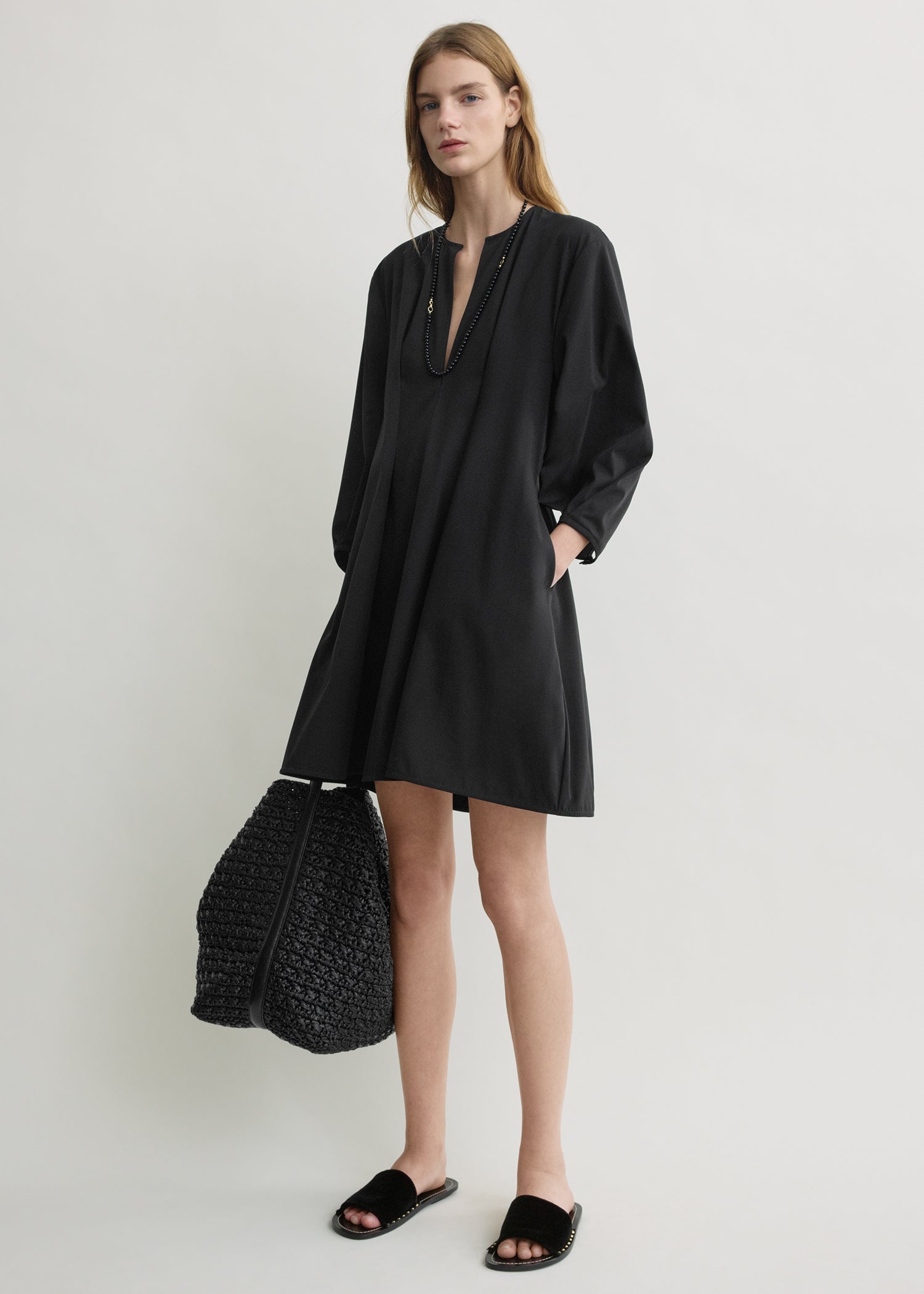 Balloon sleeve cotton dress black