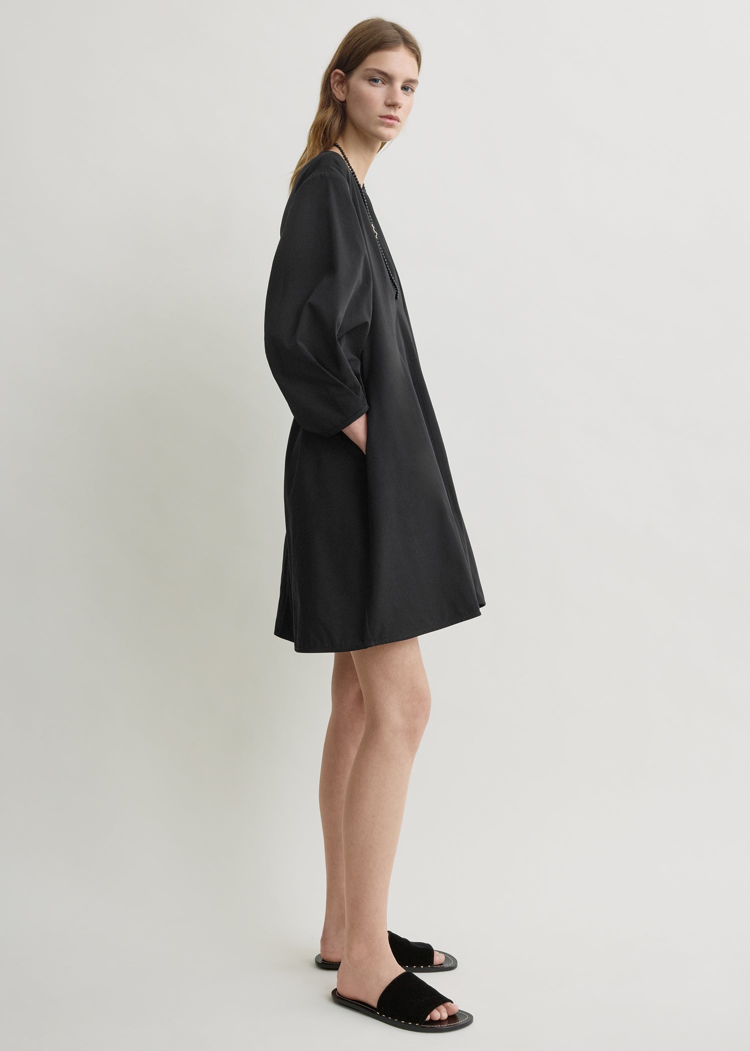 Balloon sleeve cotton dress black