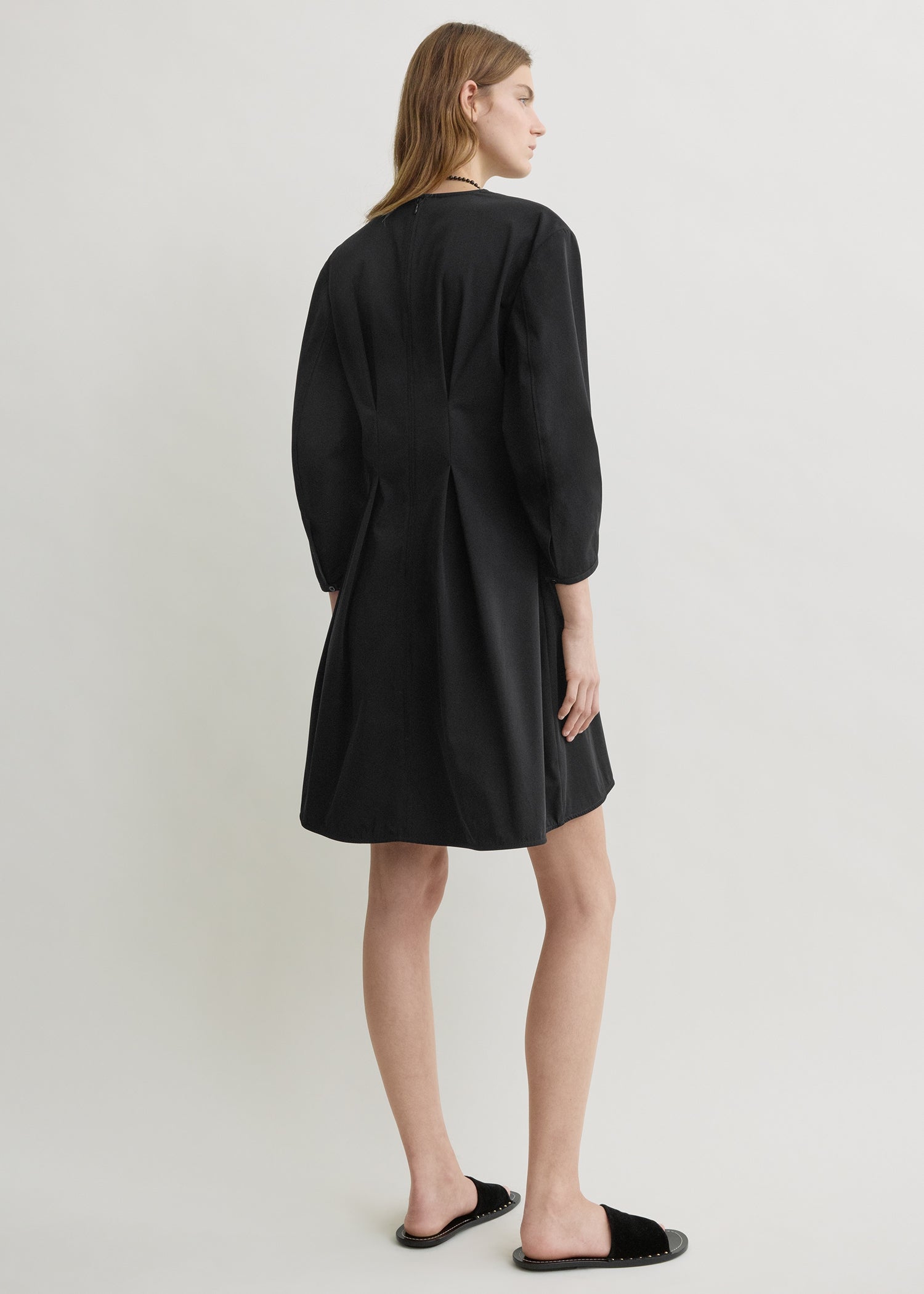Balloon sleeve cotton dress black