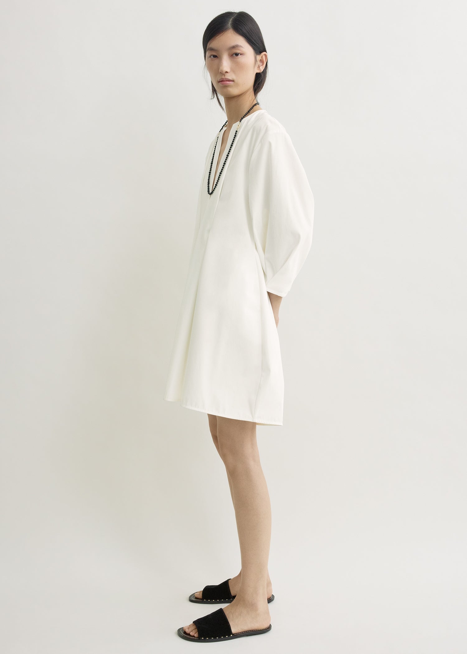 Balloon sleeve cotton dress white
