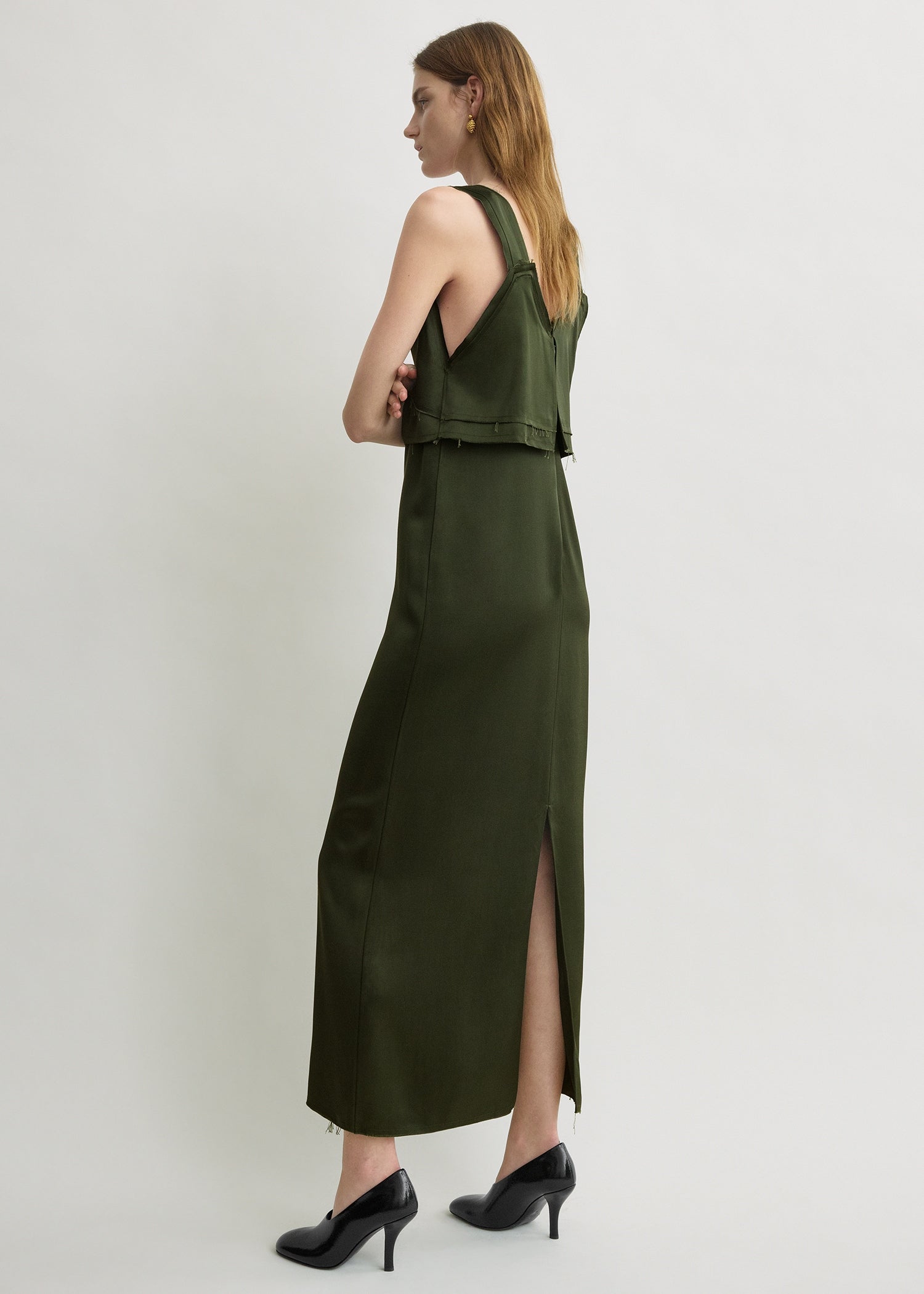 olive green slip dress Lace Trim Satin Loosely Fitted I Have This Sustainable Slip