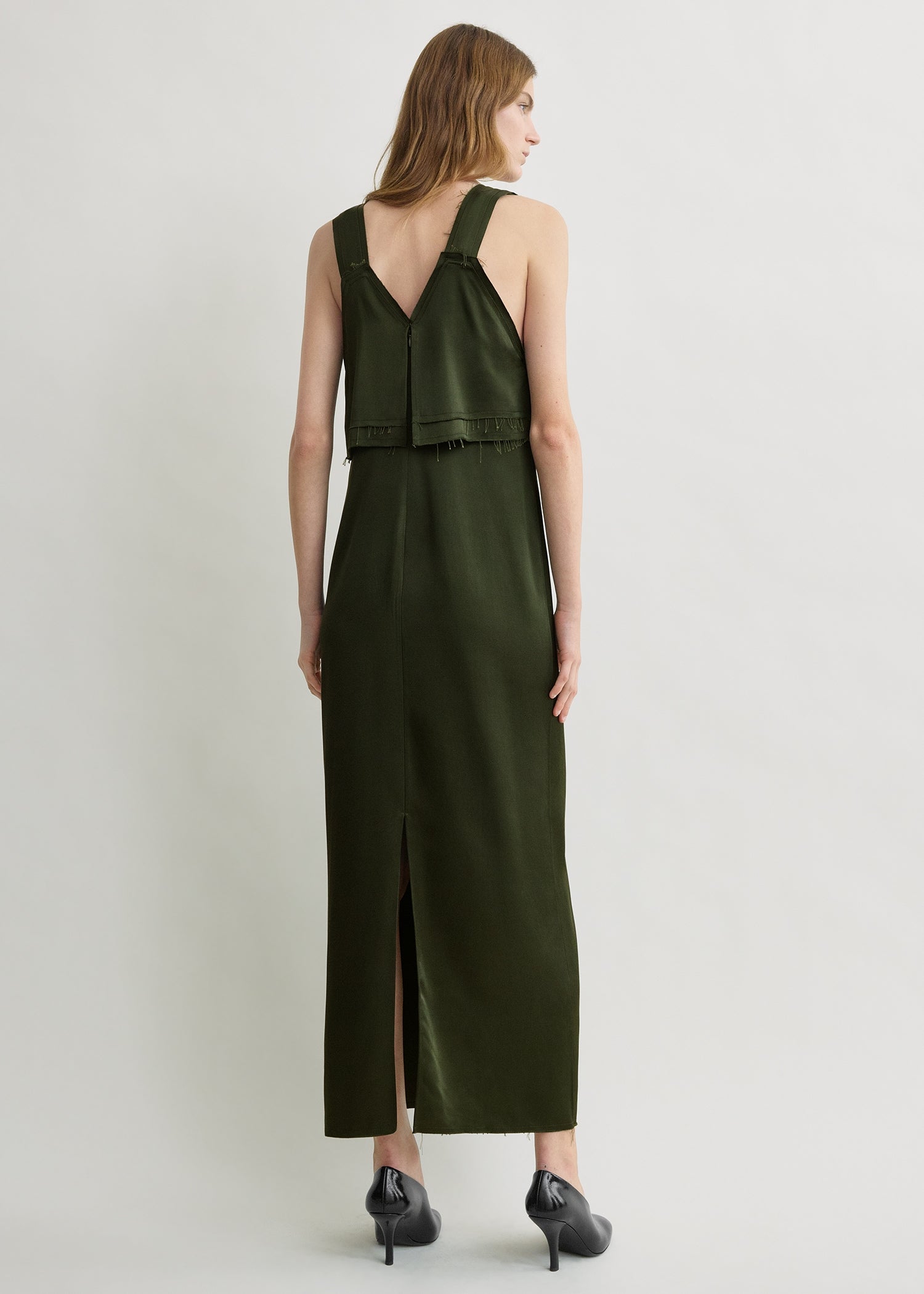 V-neck slip dress bottle green