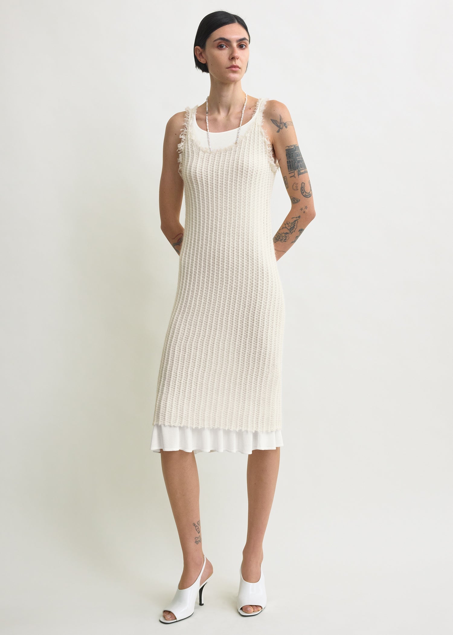 Mohair knit tank dress off-white