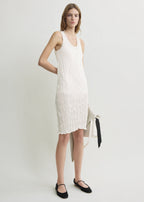 Crinkled knit tank dress white