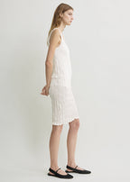 Crinkled knit tank dress white