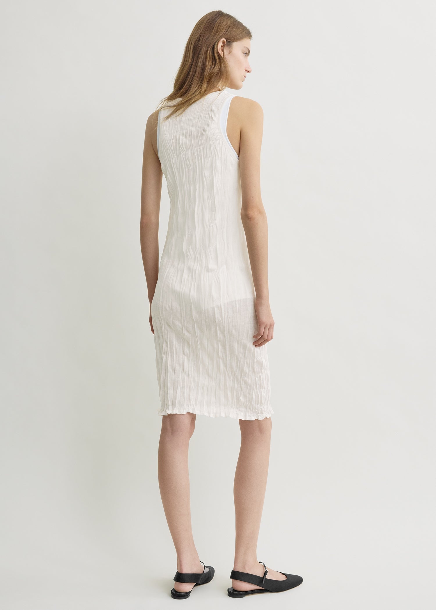 Crinkled knit tank dress white