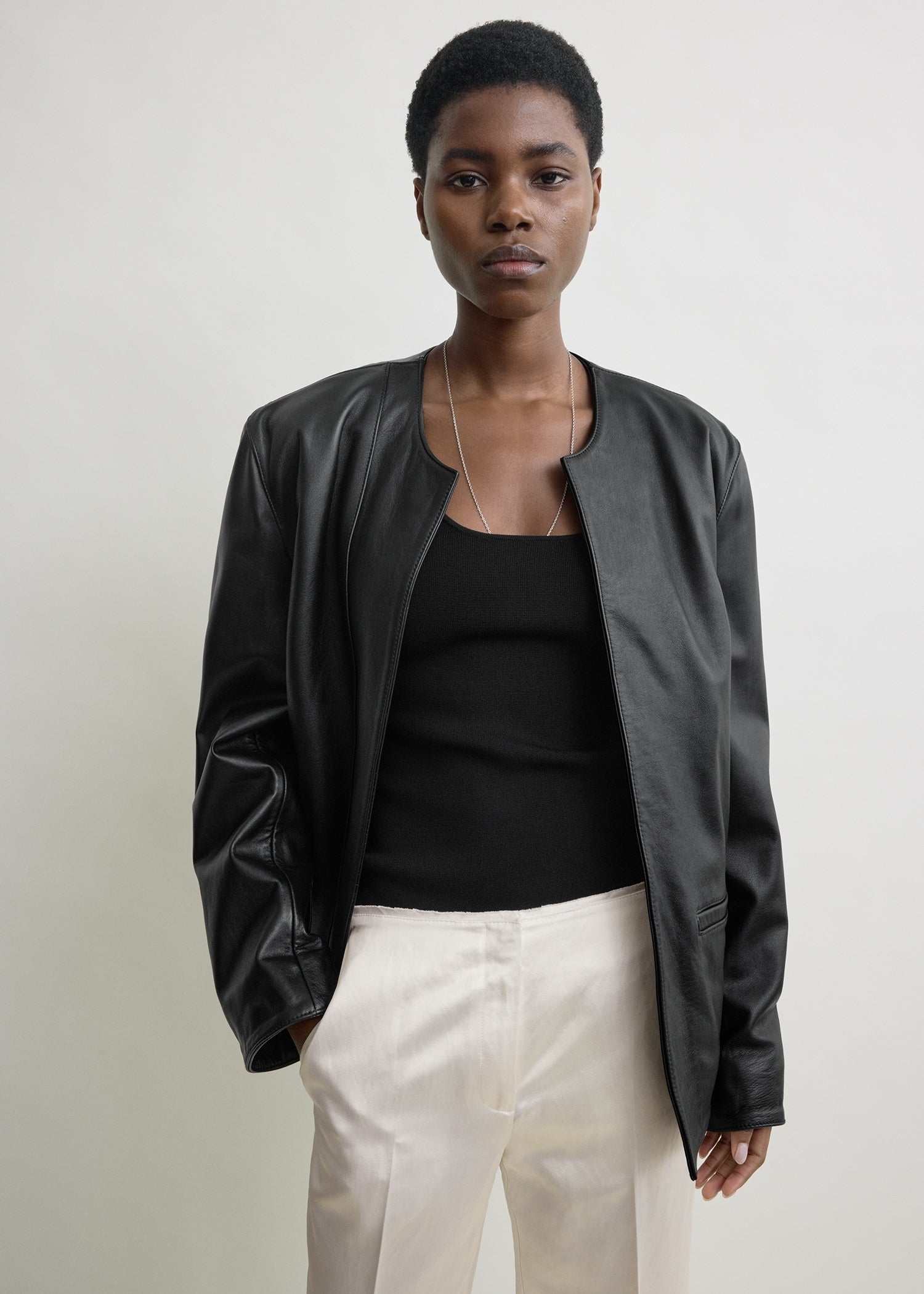 Minimal biker jacket black from Toteme - $2,990