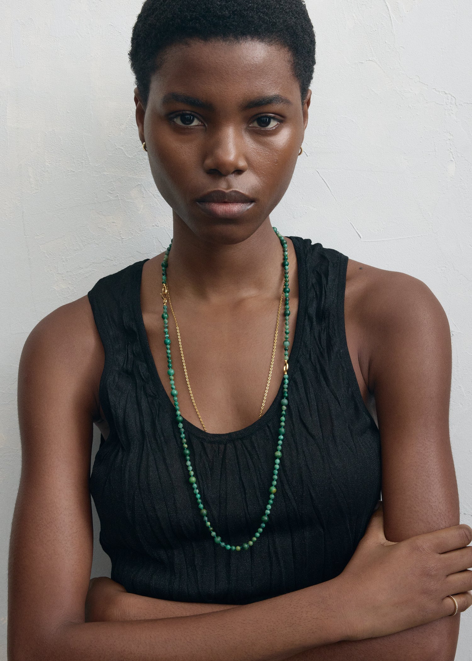 Infinity bead necklace dark green