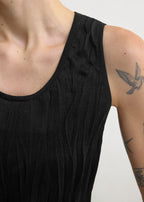 Crinkled knit tank black