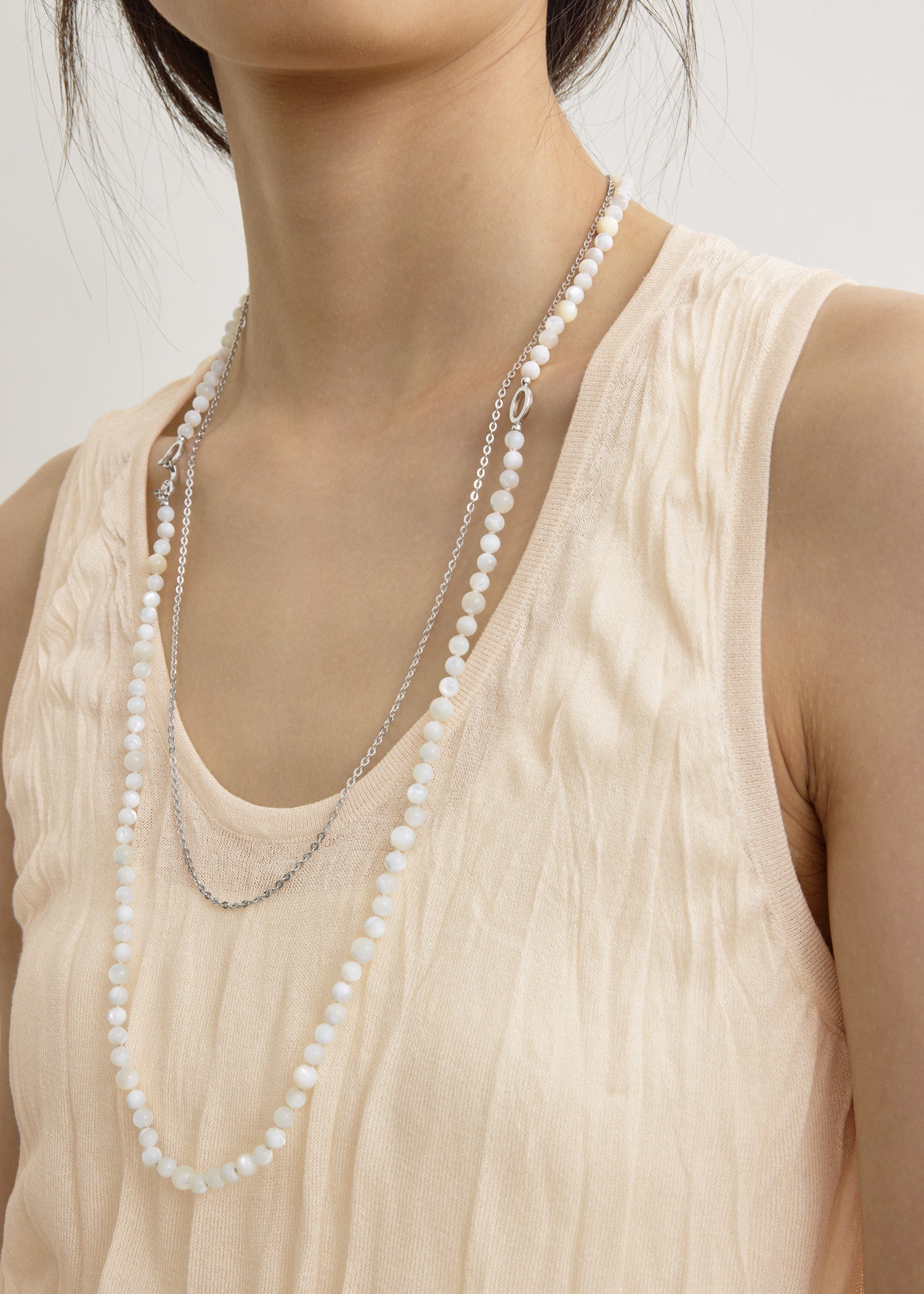 Crinkled knit tank pale apricot