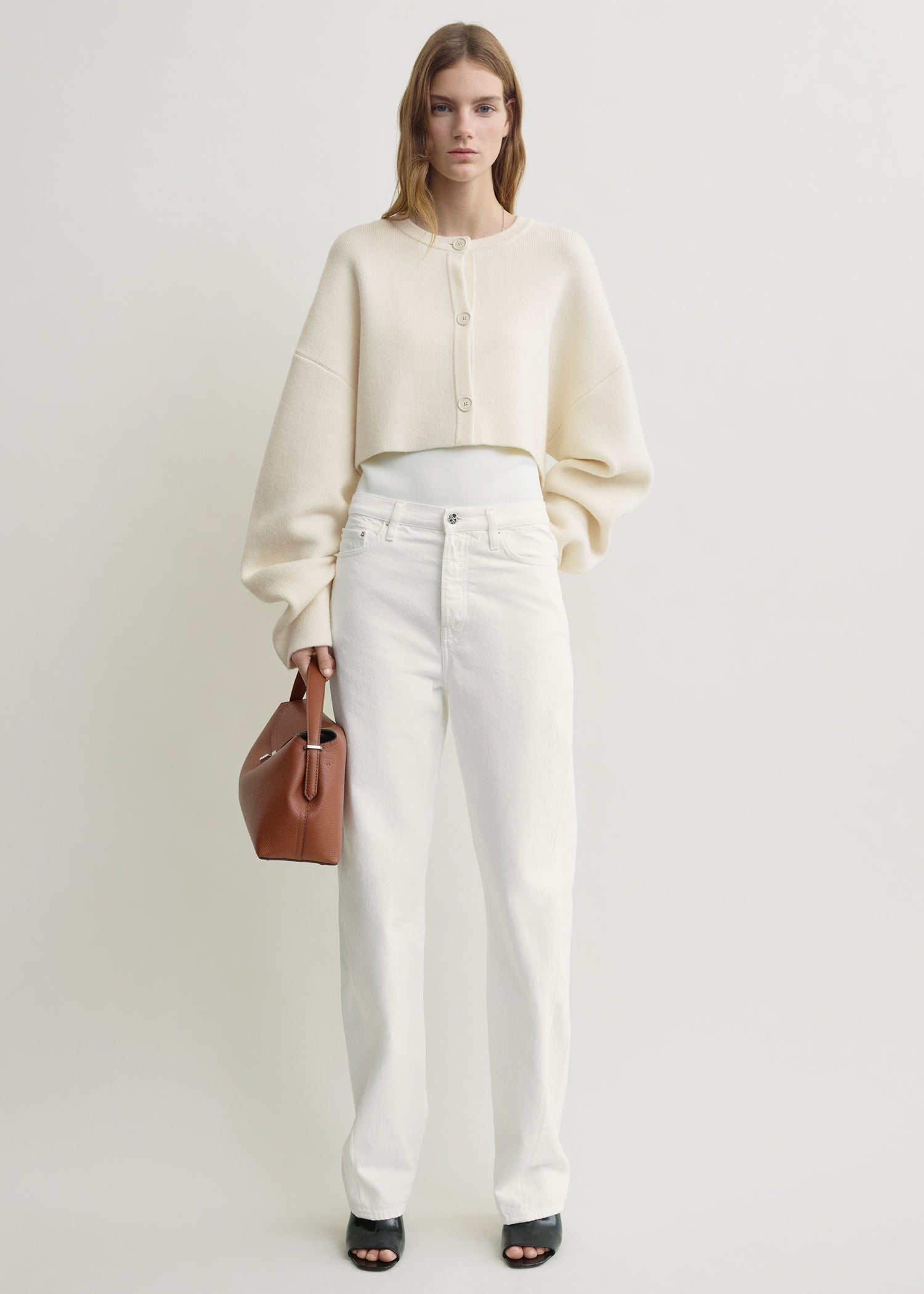 Cropped oversized cardigan milk – TOTEME