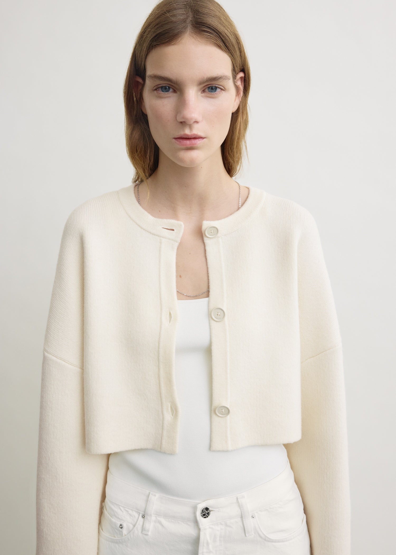 Cropped oversized cardigan milk – TOTEME