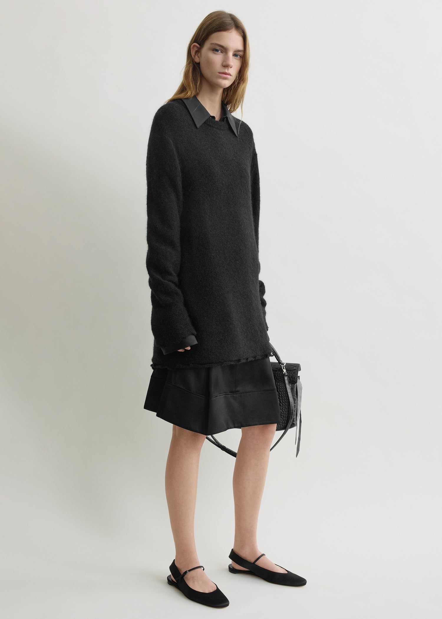 Long open weave knit black