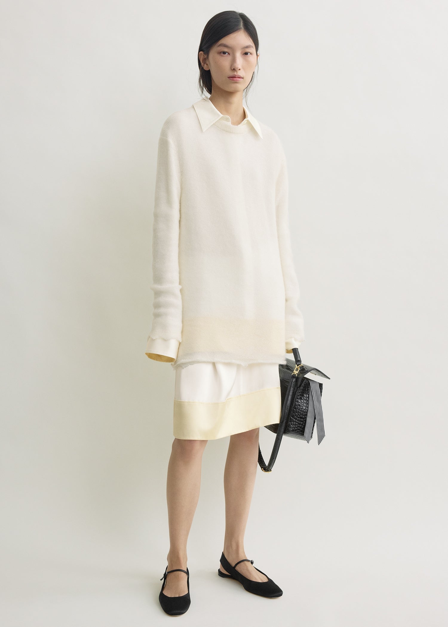 Long open weave knit off-white