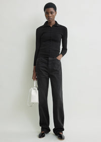 Fitted polo cardigan black