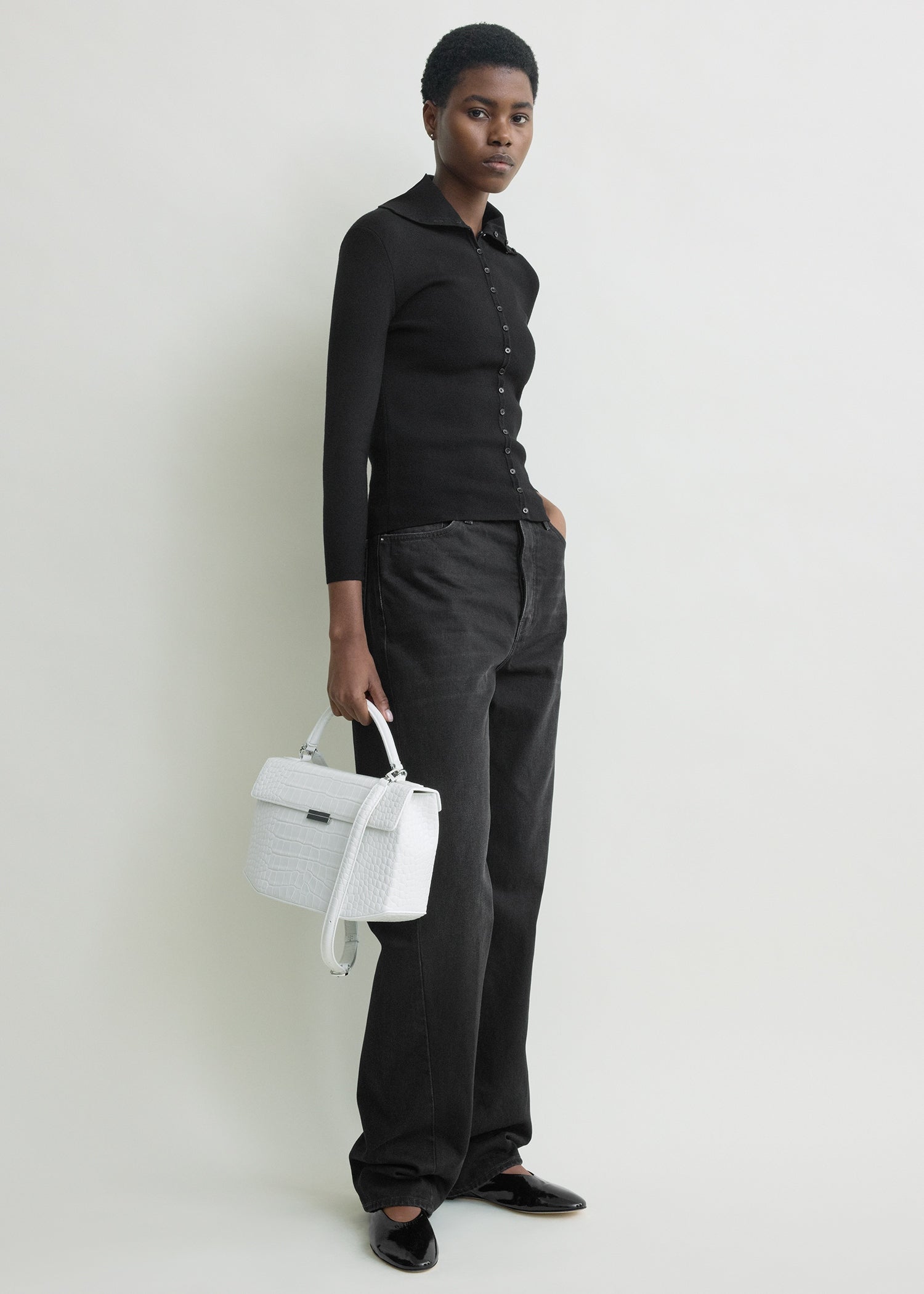 Fitted polo cardigan black