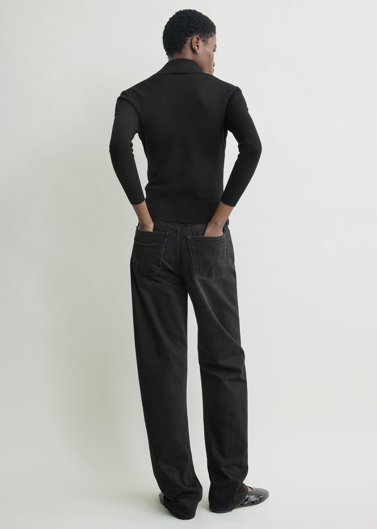 Fitted polo cardigan black