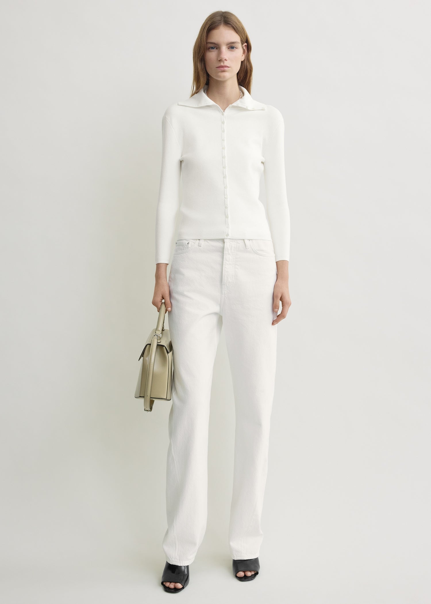 Fitted polo cardigan off-white
