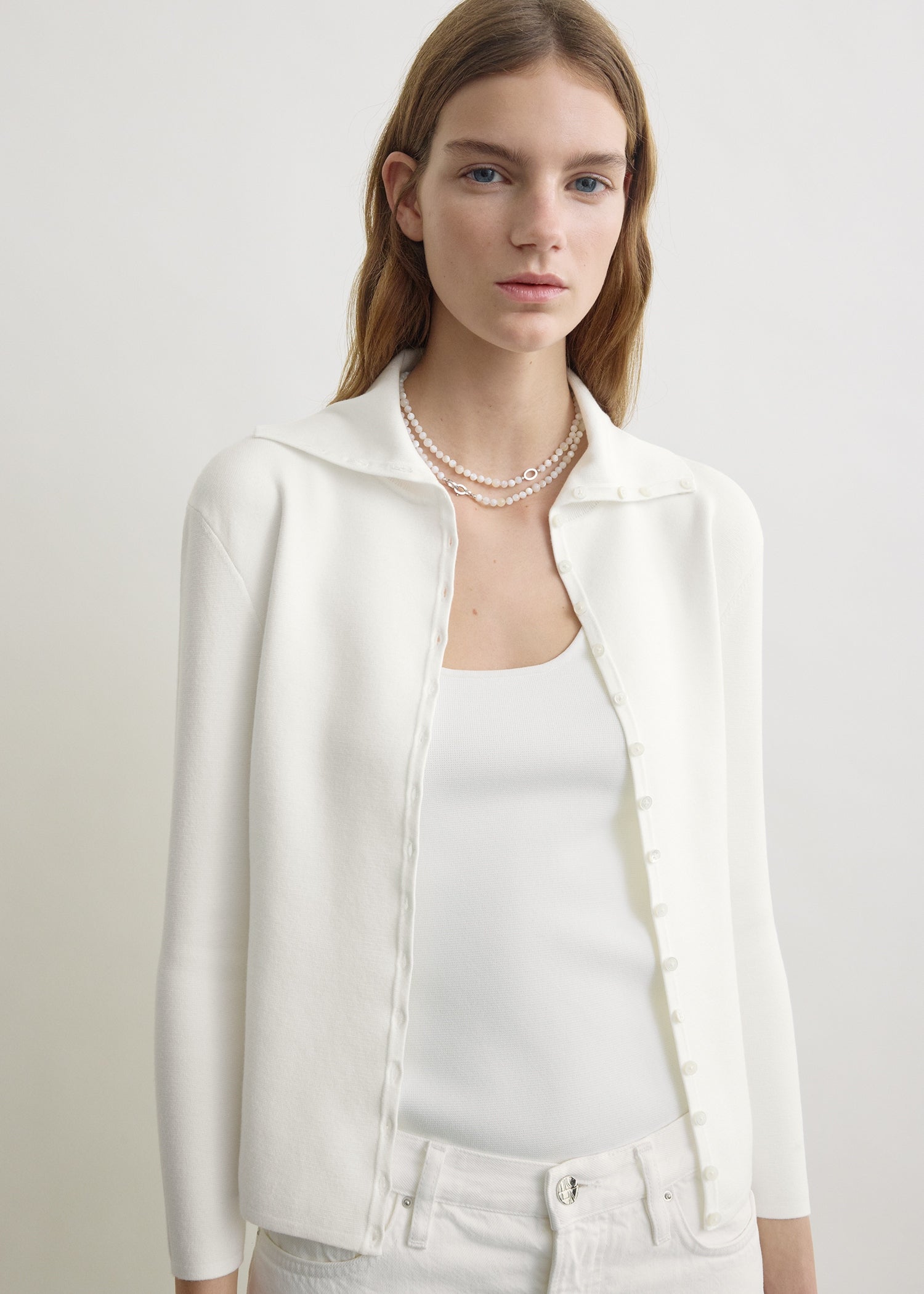 Fitted polo cardigan off-white