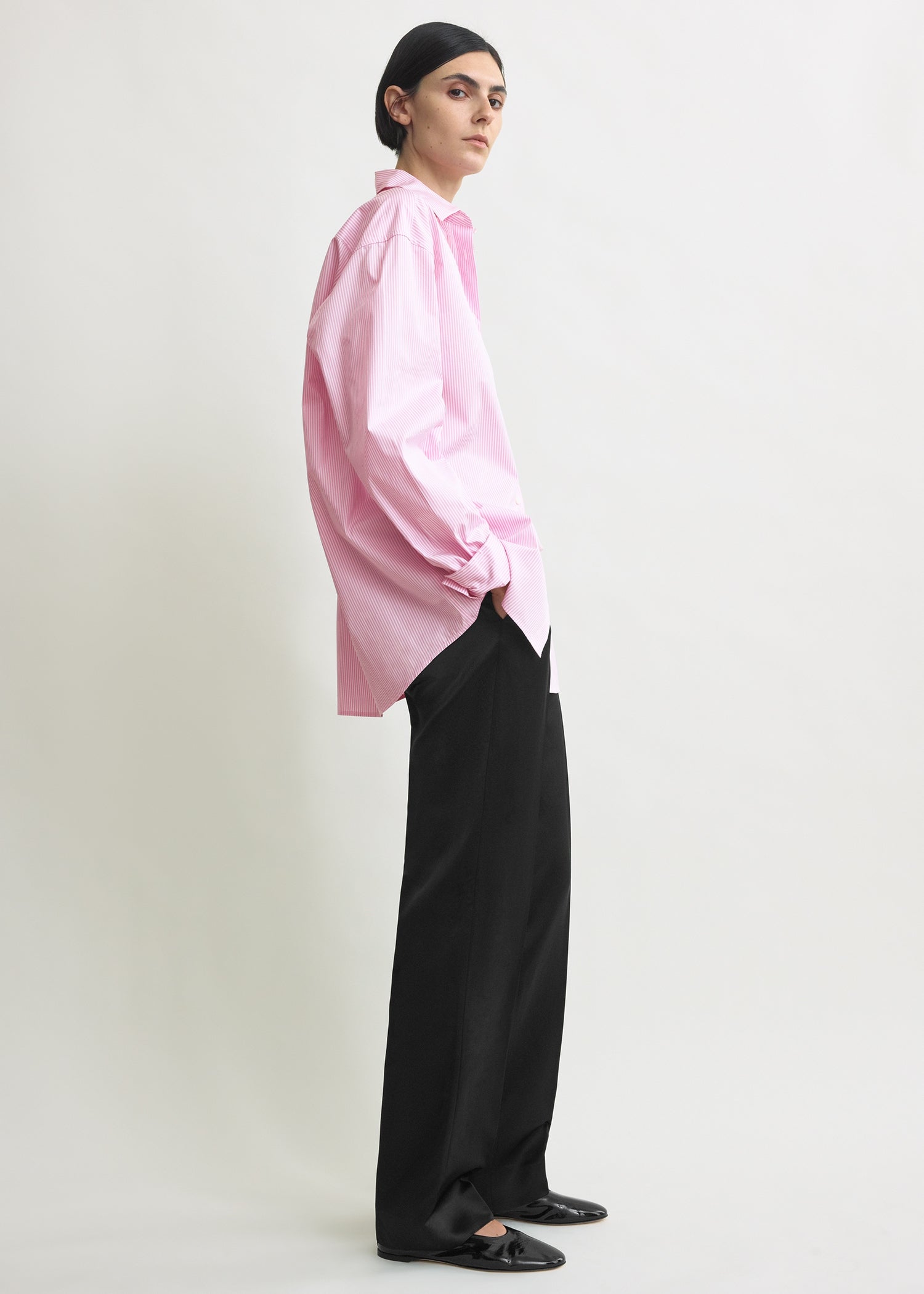 Classic tumbled striped shirt white/bloom – TOTEME
