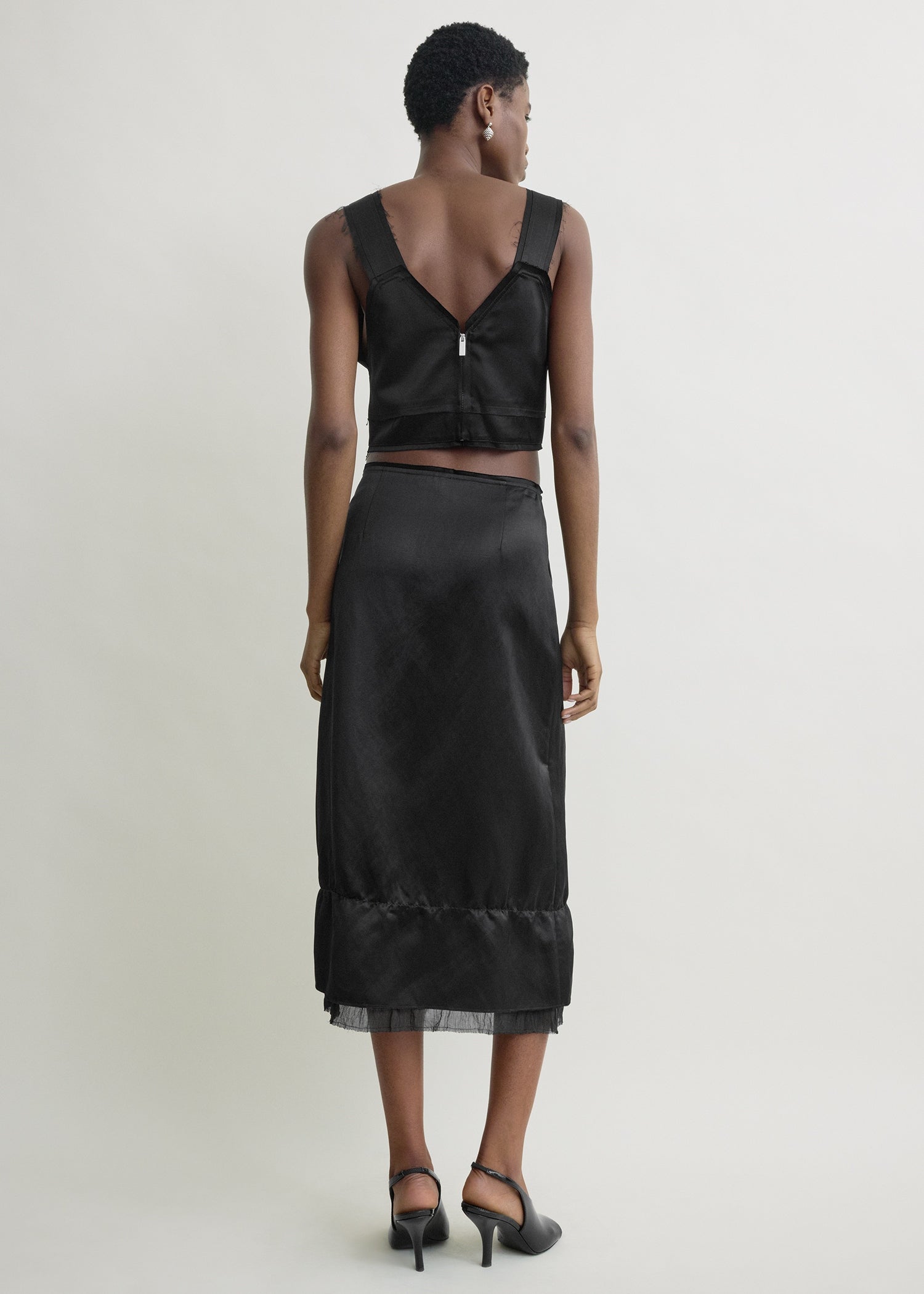 Cropped satin camisole black