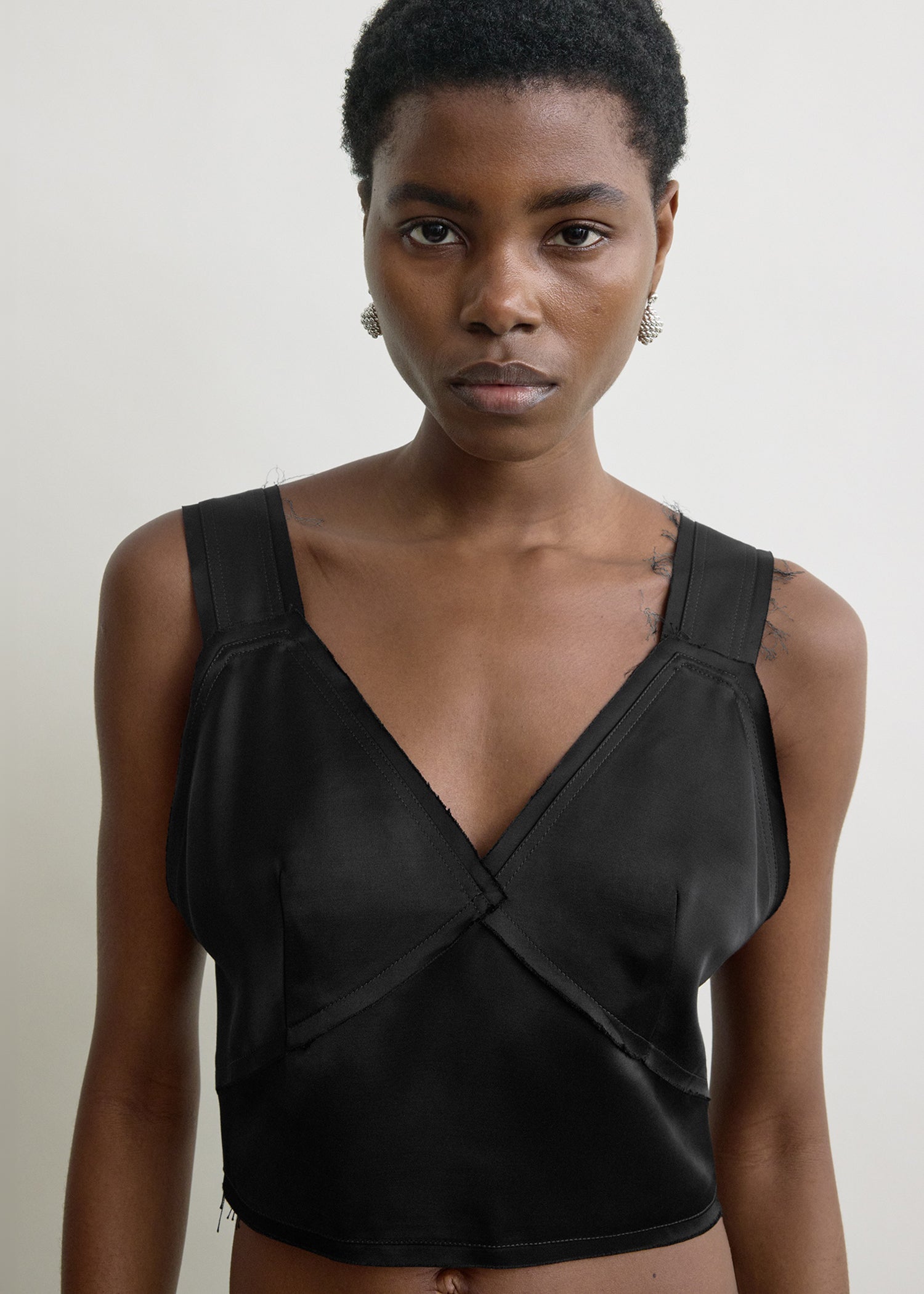 Cropped satin camisole black from Toteme - $620