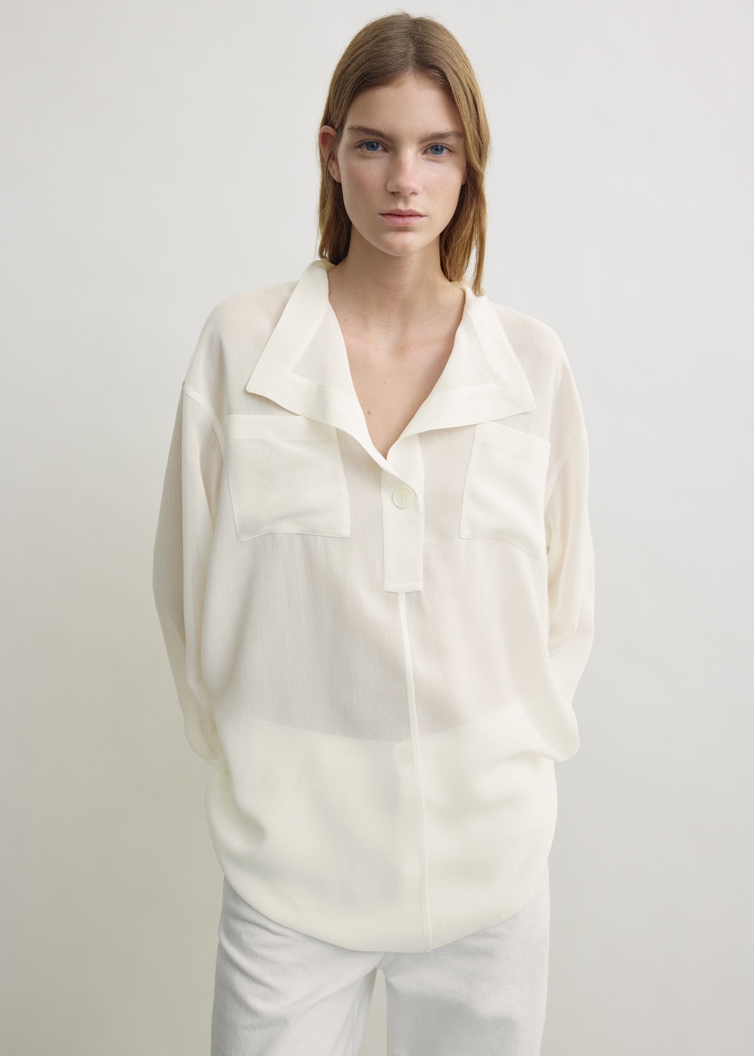 Overlapping collar blouse milk