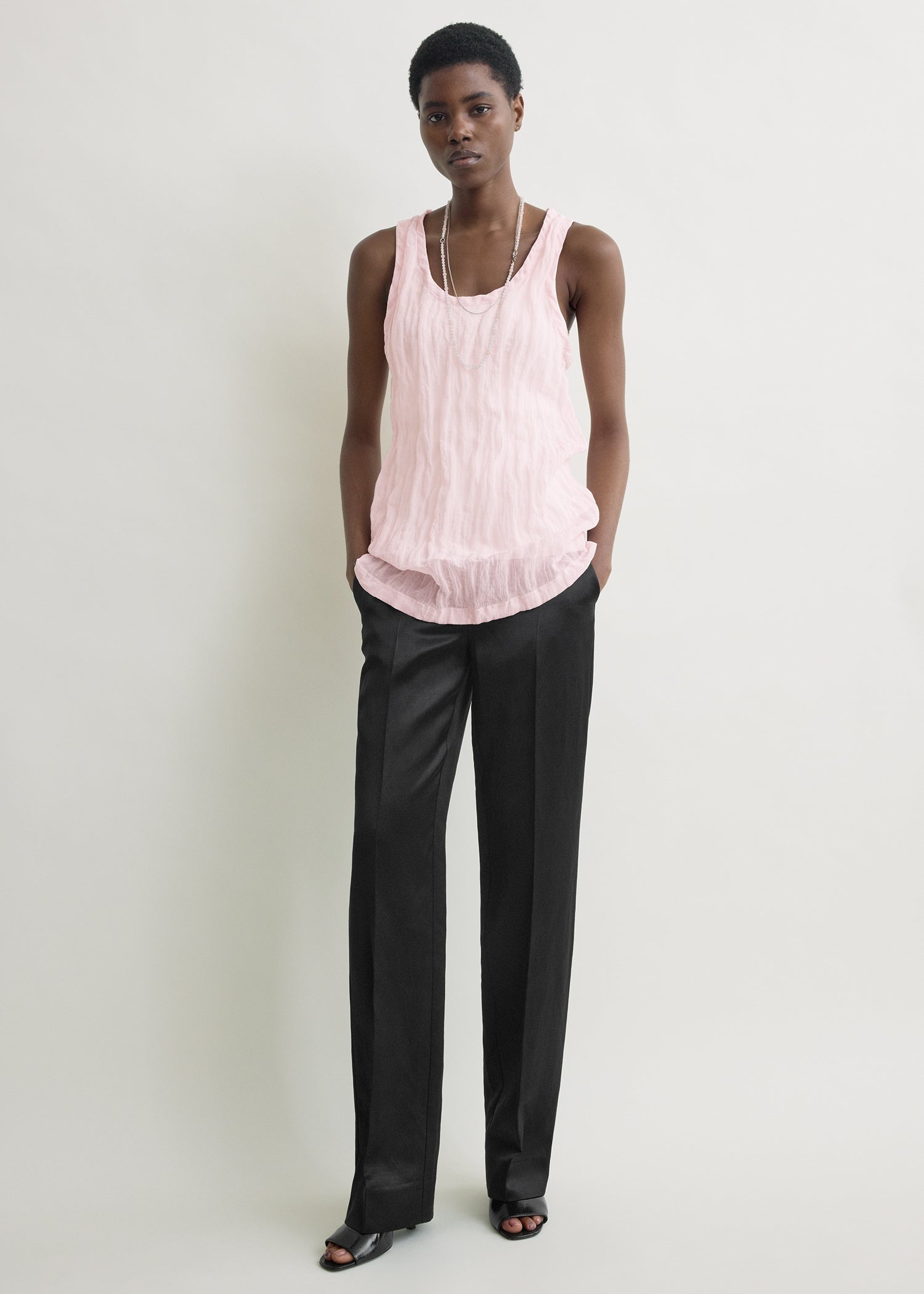 Crinkled gauze tank bloom