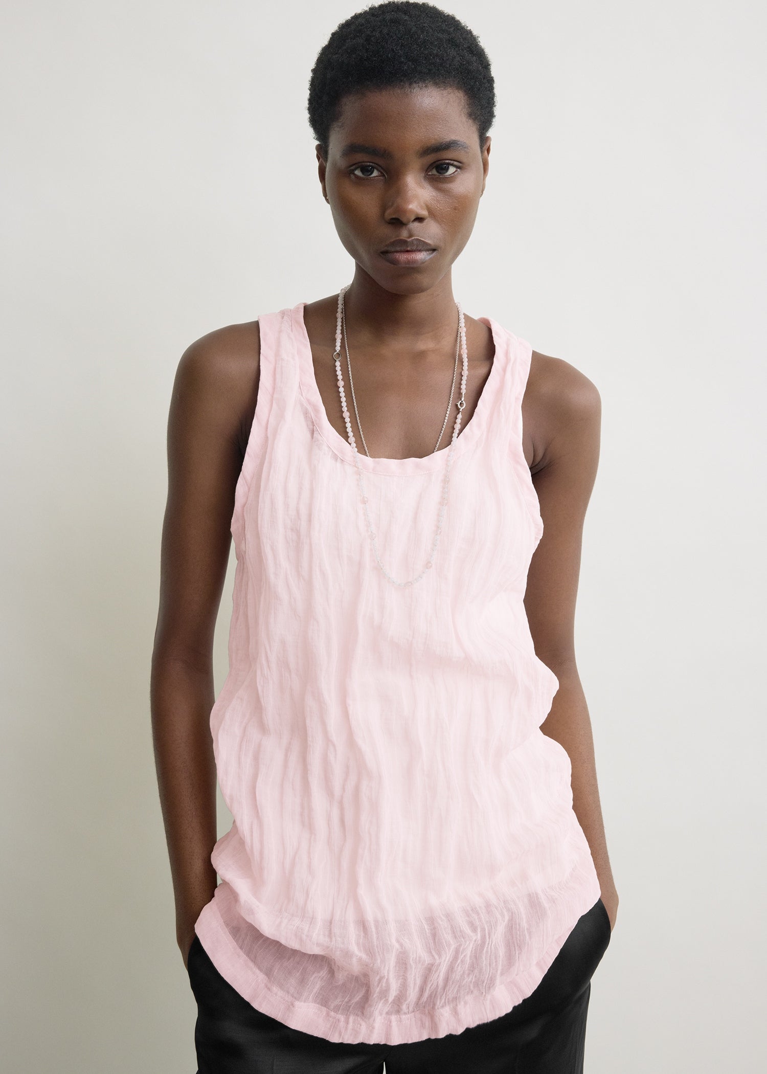 Crinkled gauze tank bloom