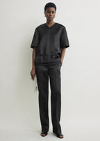 V-neck satin pullover black