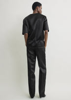 V-neck satin pullover black