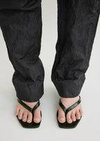 Croco-embossed heeled flip flops dark green