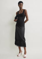 Layered satin skirt black