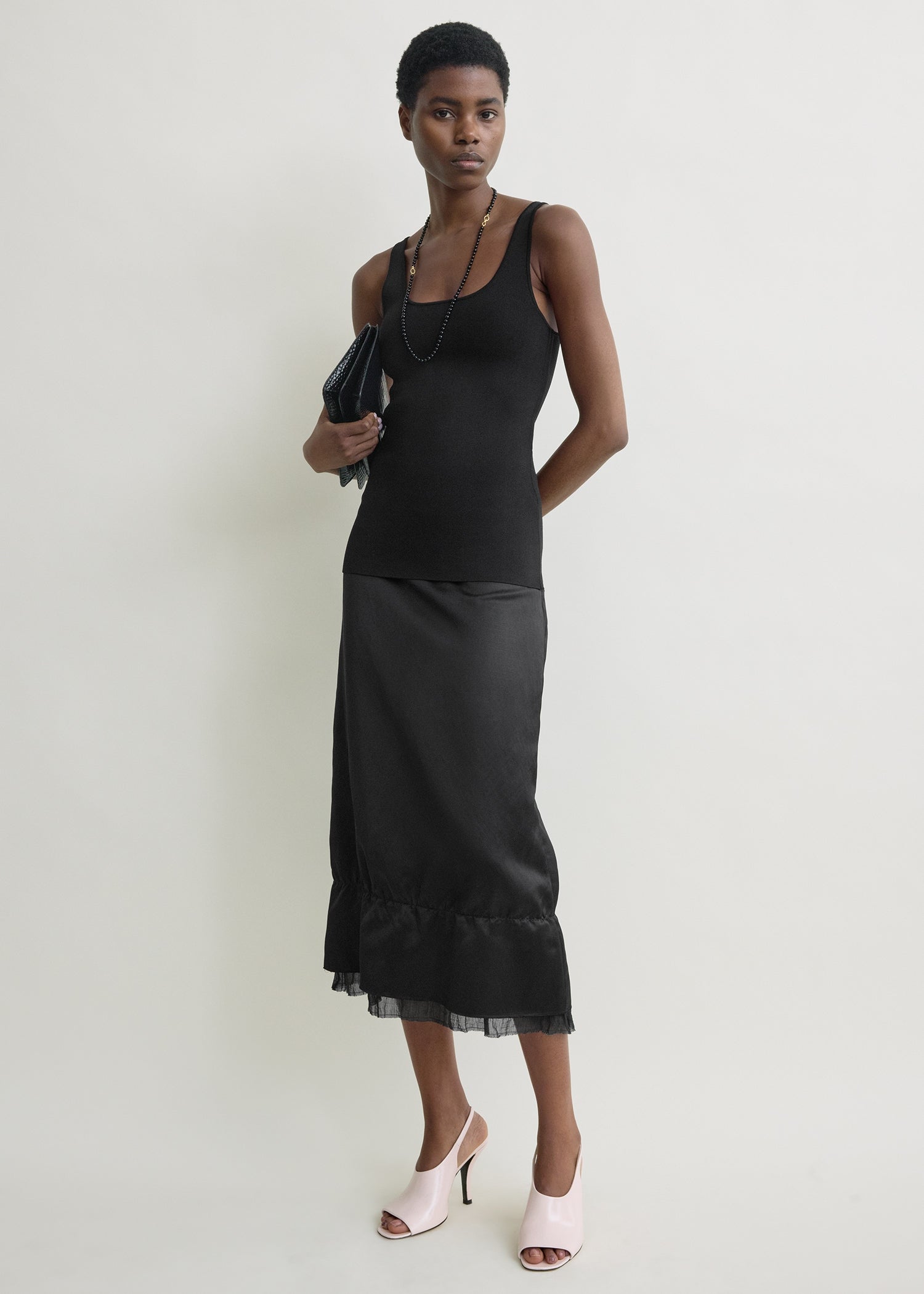 Layered satin skirt black