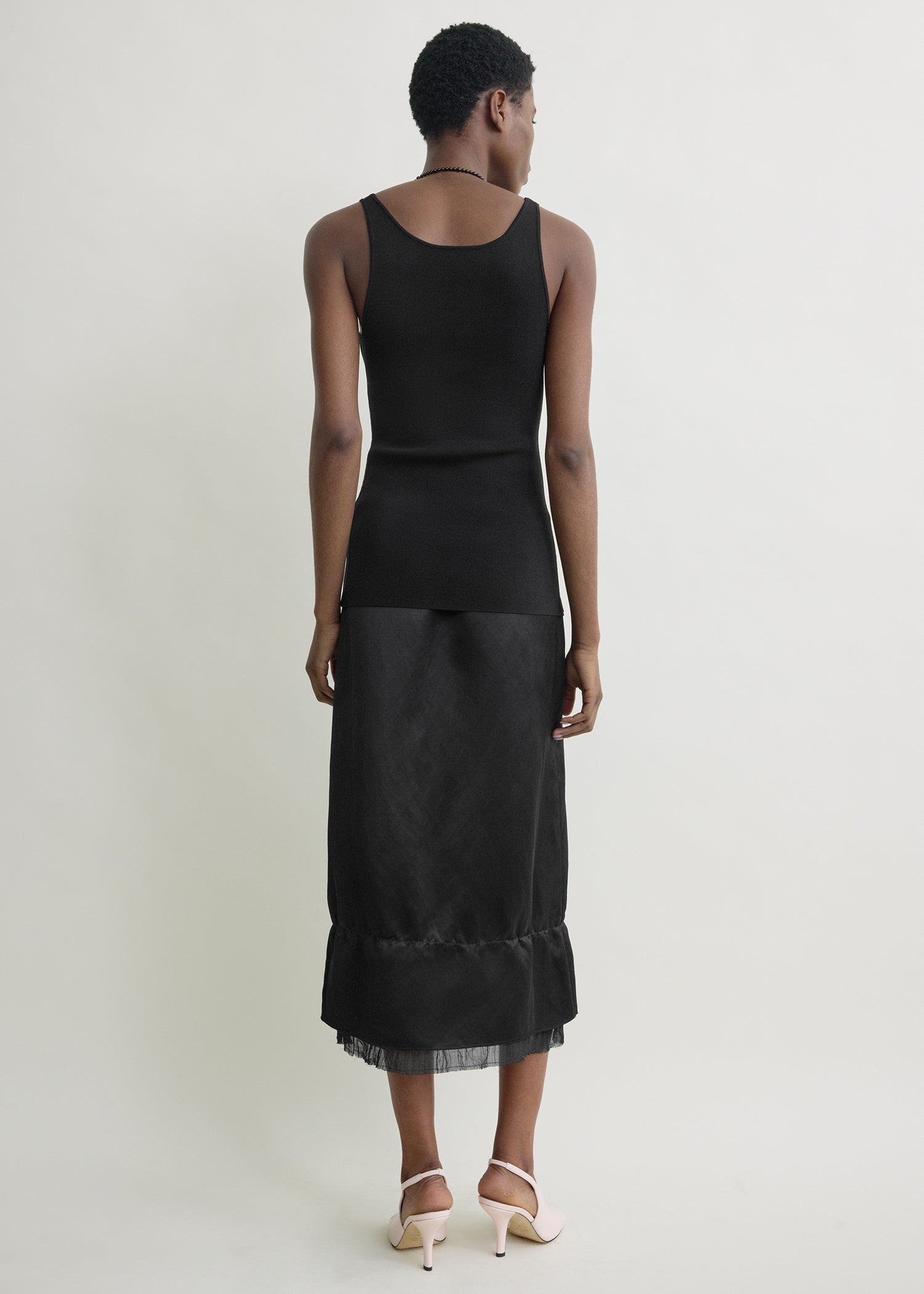 Layered satin skirt black