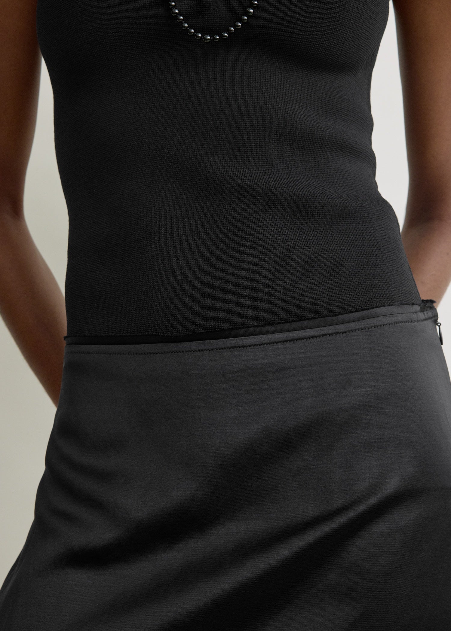 Layered satin skirt black