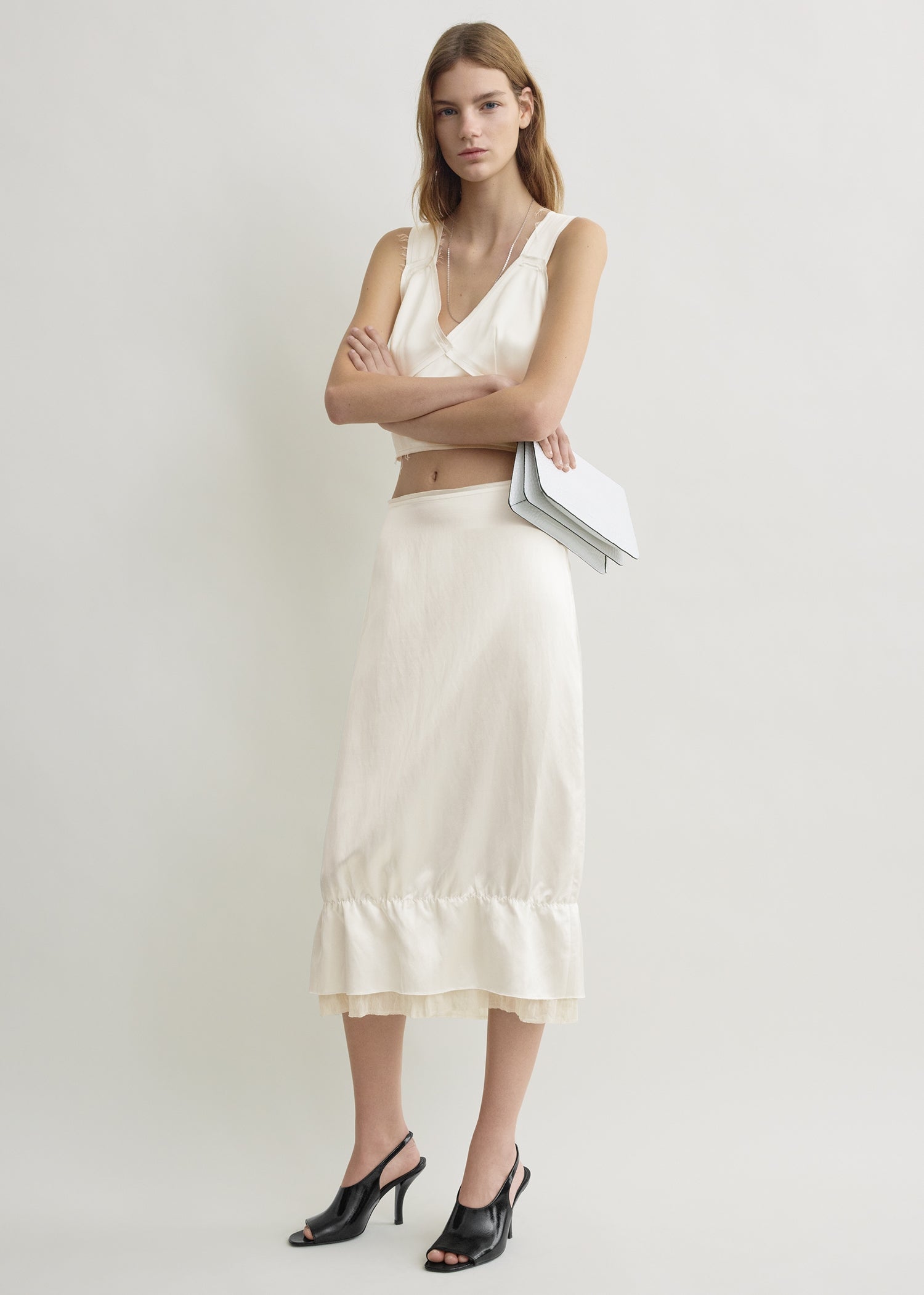 Layered satin skirt white