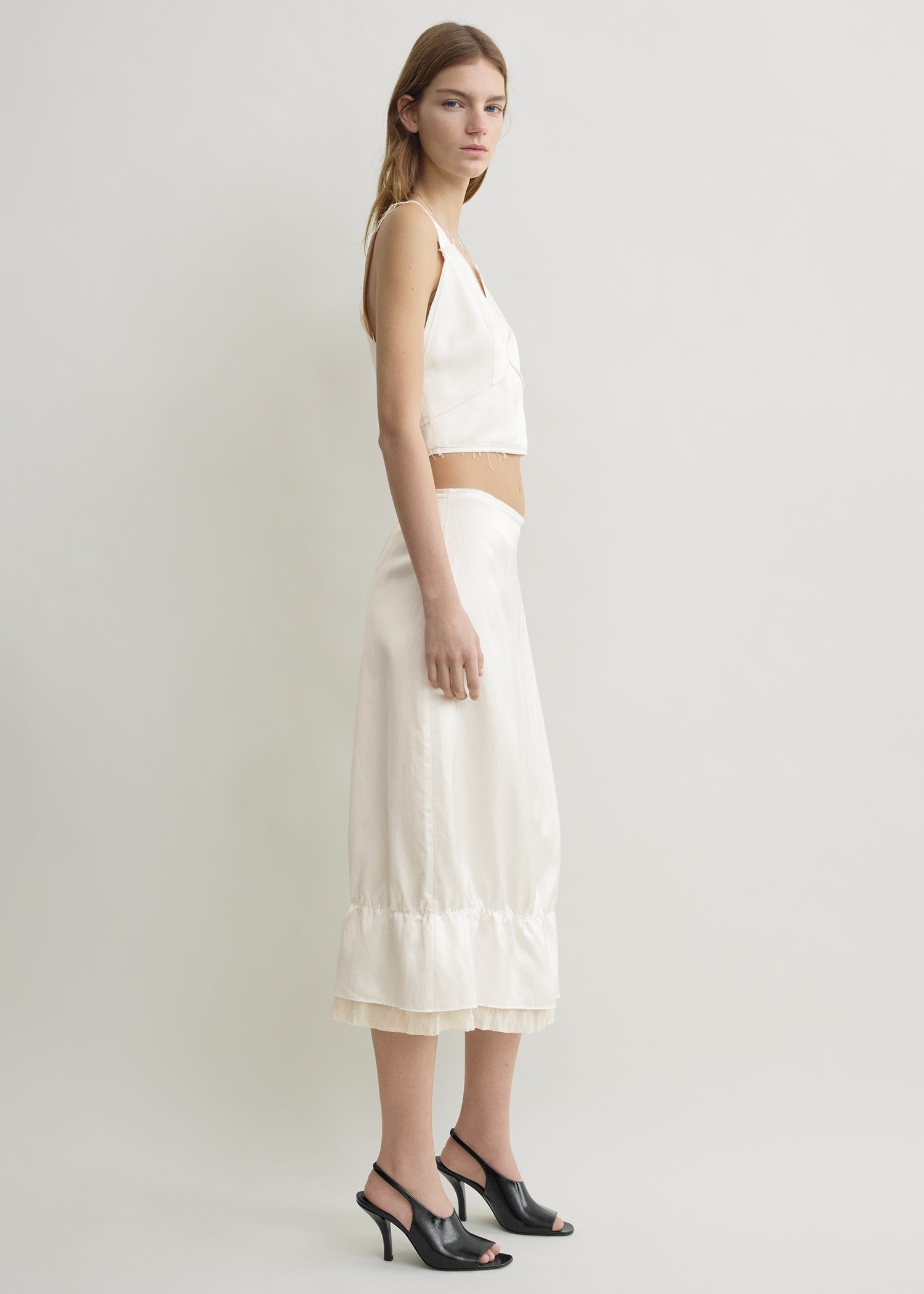 Layered satin skirt white