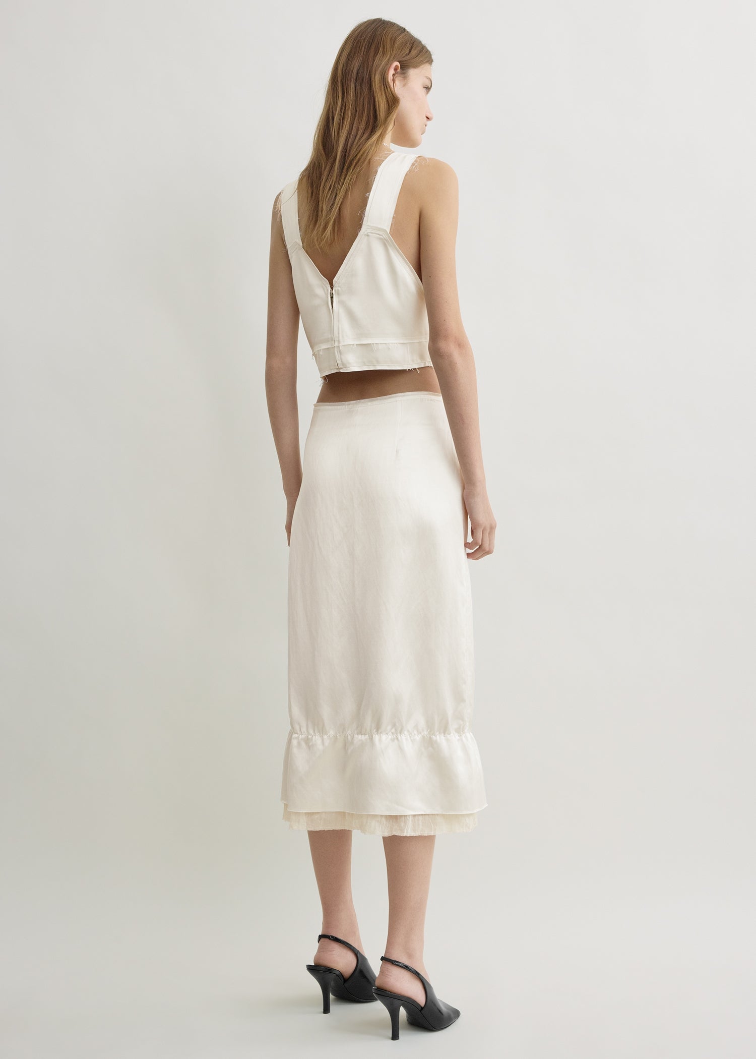 Layered satin skirt white