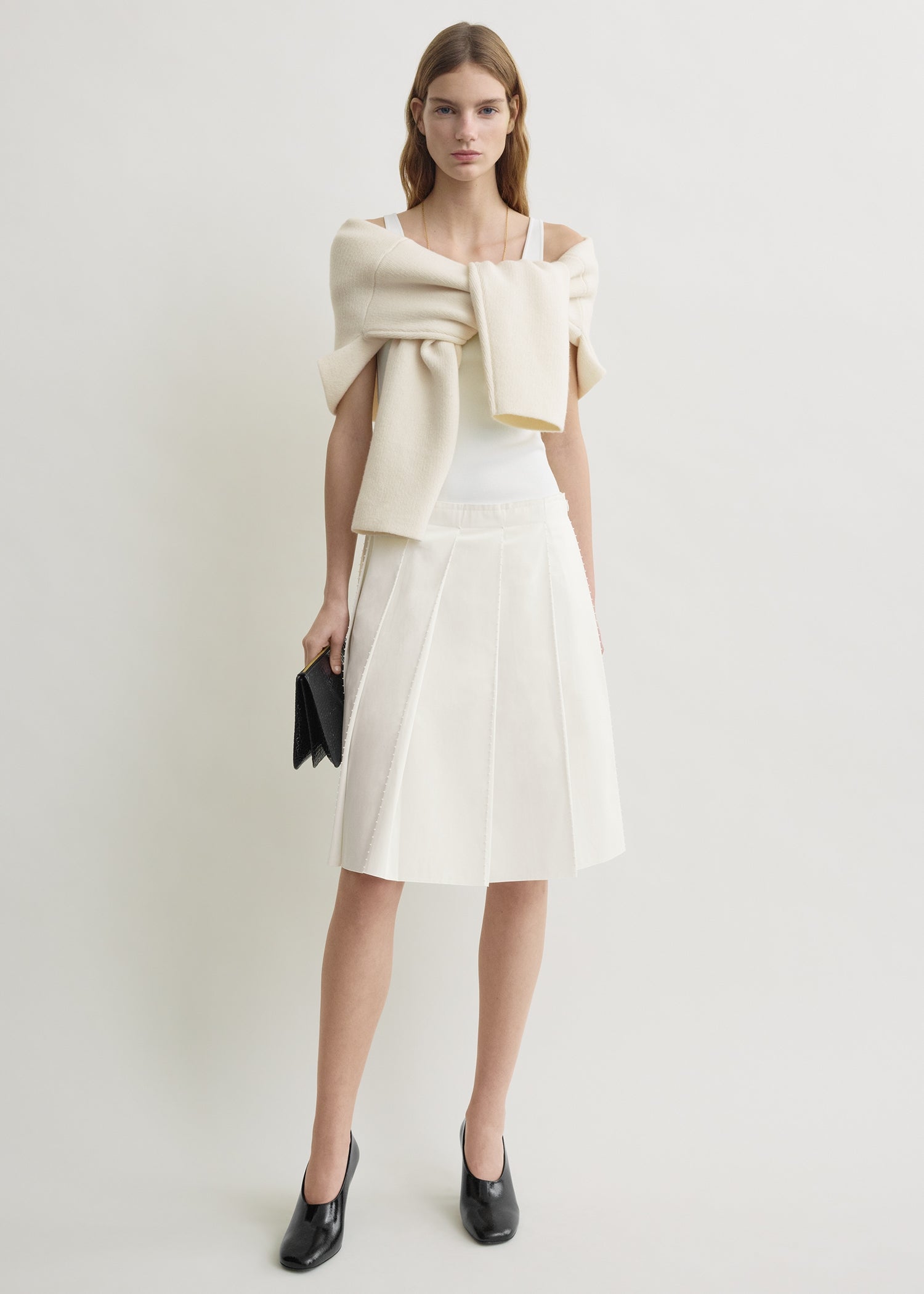 Beaded pleat skirt white