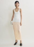 Crinkled knit skirt pale apricot