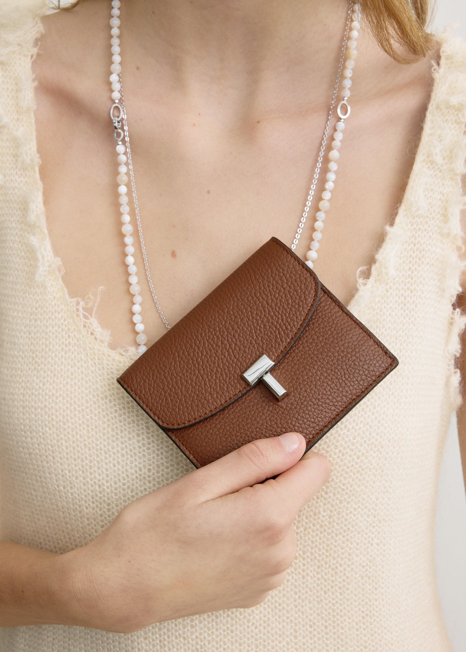 T-lock grained-leather cardholder sienna