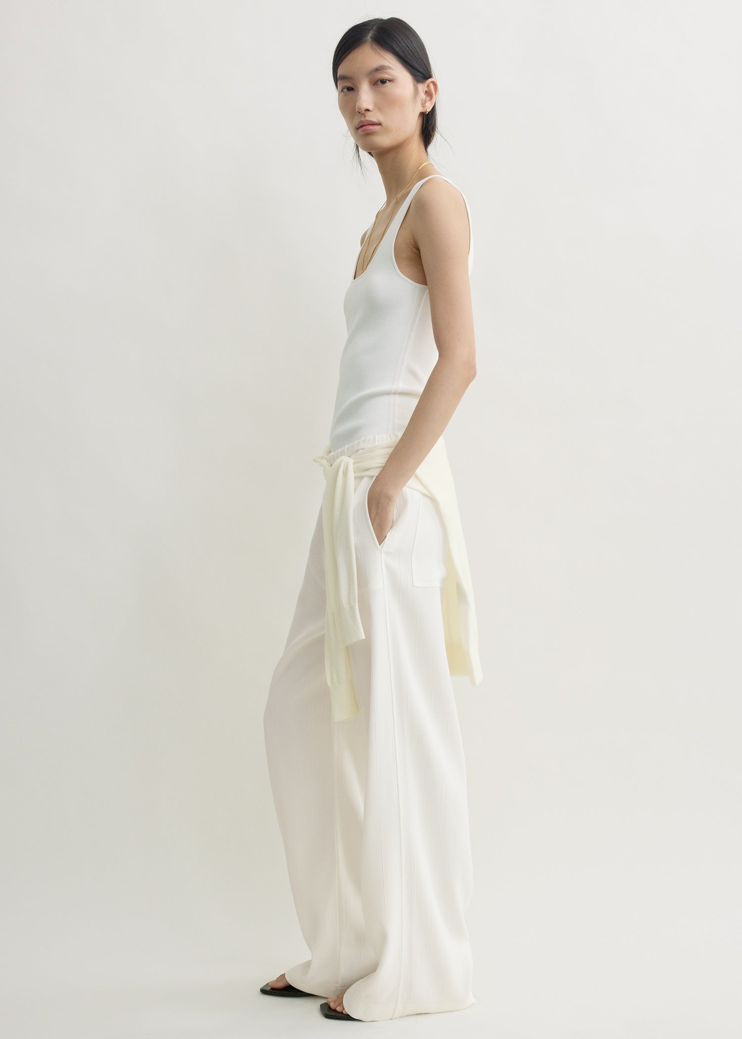 Woven stripe drawstring trousers meringue