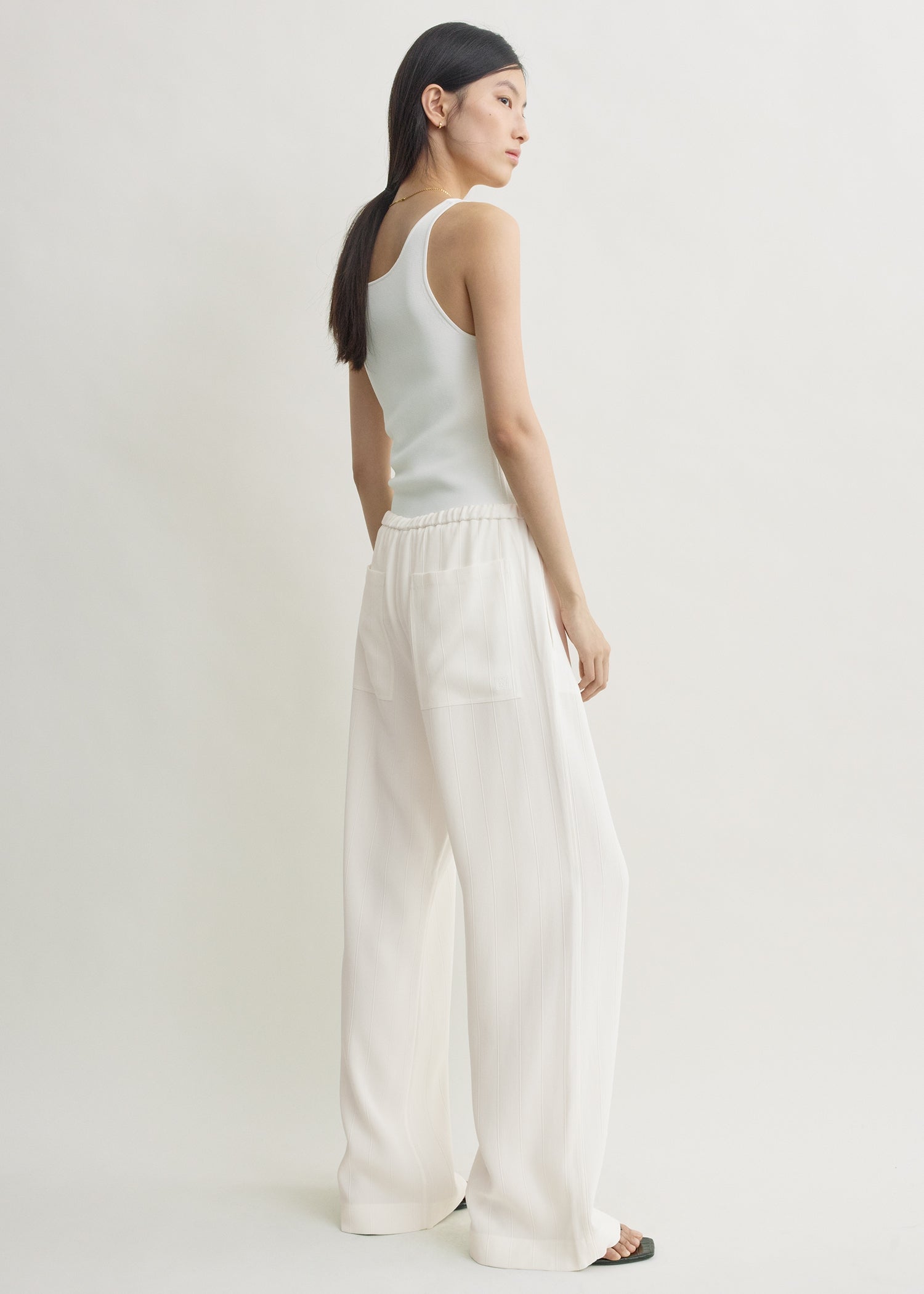 Woven stripe drawstring trousers meringue